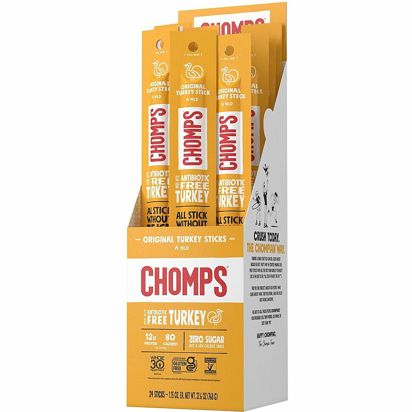 CHOMPS Chomplings Snack Sticks Gluten-free, No MSG, Preservative-free, Dairy-free, Low Sodium, Low Fat - Original Turkey - 1.15 oz - 24 / Pack (CTOTJ24)