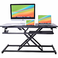 Rocelco Sit/Stand Desk Riser 33 lb Load Capacity - 21.70" Height x 42.90" Width x 20.50" Depth - Desk - Black - For Monitor, Notebook, Keyboard, Tablet, Smartphone - Keyboard Tray, Ergonomic, Grommet, Cable Management, Sit-stand (RVADRB43)