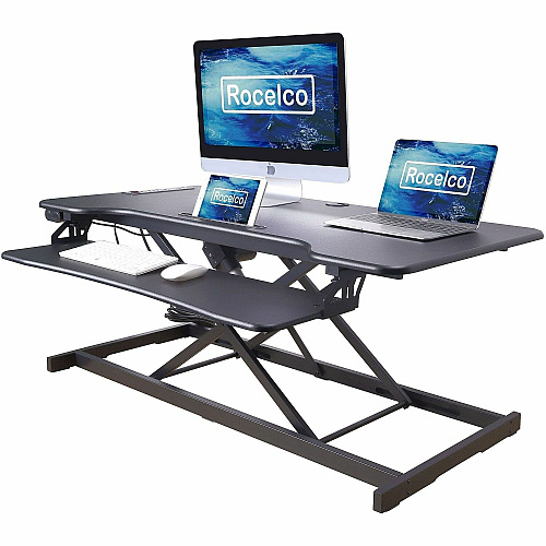 Rocelco Electric Desk Riser 40 lb Load Capacity - 46" Width - Desk - Black - For Tablet, Smartphone - Lift Mechanism, Electric Lift, Grommet, Keyboard Tray, Built-in USB Port, Electrical Outlet - 1 Each (REDRB46)