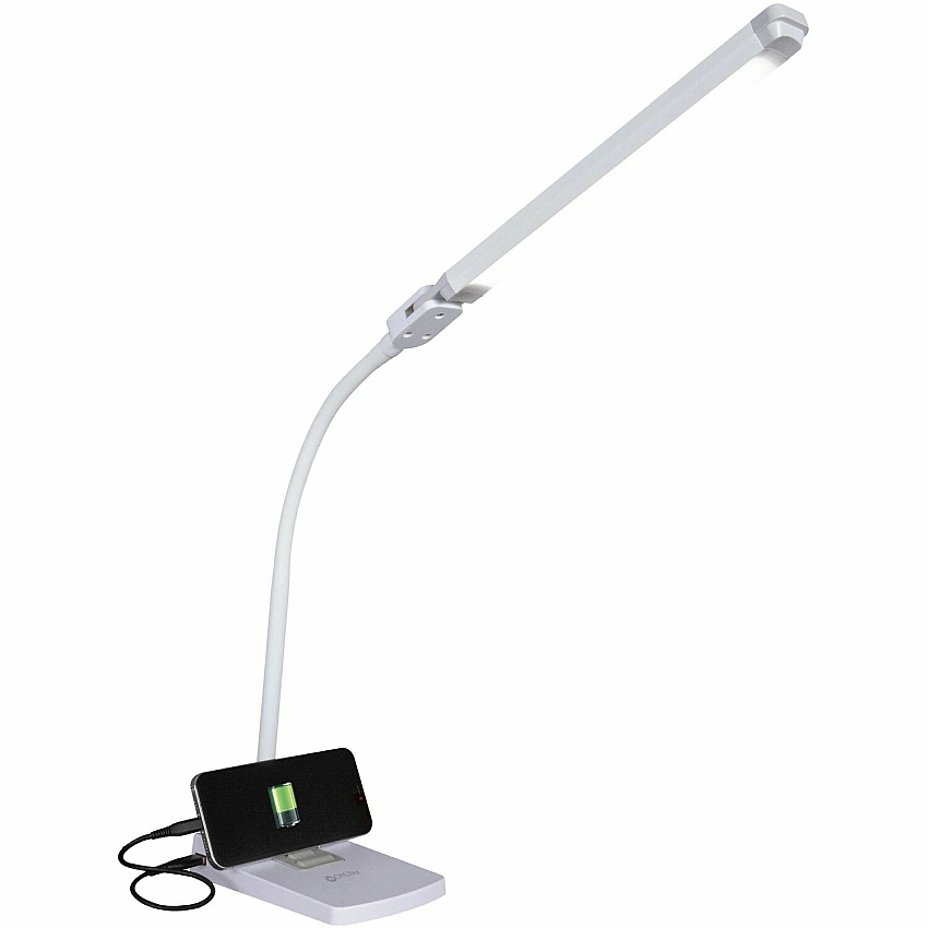 OttLite Swivel LED Desk Lamp with USB Charging and Stand LED Bulb - USB Charging, ClearSun LED, Glare-free Light, Touch-activated, Swivel Head, Flexible Neck, Adjustable Height - Desk Mountable - White - for Desk, Computer, Crafting, Home, Tabl (CSN0800W)