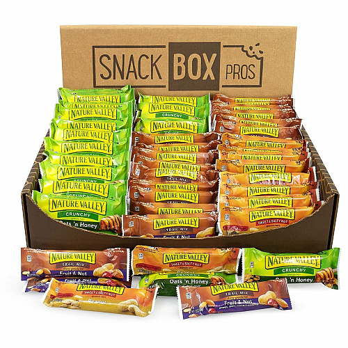 NATURE VALLEY Granola Bar Variety Snack Box Individually Wrapped - Oats and Honey, Sweet & Salty, Fruit & Nut, Peanut Butter, Oats 'n Dark Chocolate - 84 / Carton (70000036)