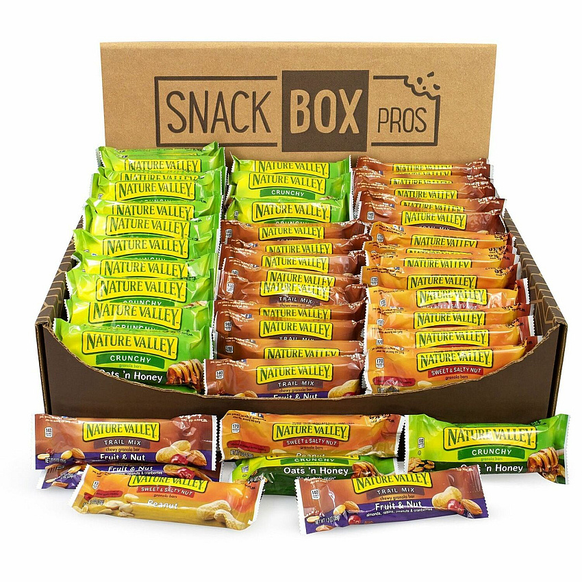 NATURE VALLEY Granola Bar Variety Snack Box Individually Wrapped - Oats and Honey, Sweet & Salty, Fruit & Nut, Peanut Butter, Oats 'n Dark Chocolate - 84 / Carton (70000036)