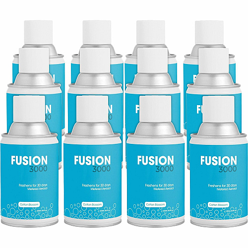 Fresh Products Fusion 3000 Metered Aerosols 6000 ft³ - Cotton Blossom - 30 Day - Odor Neutralizer, VOC Compliant - 12 / Carton (MAIRCB)