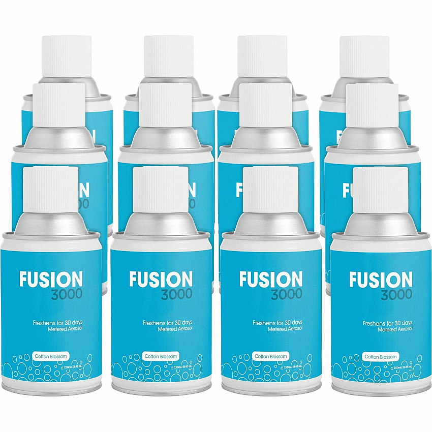 Fresh Products Fusion 3000 Metered Aerosols 6000 ft³ - Cotton Blossom - 30 Day - Odor Neutralizer, VOC Compliant - 12 / Carton (MAIRCB)