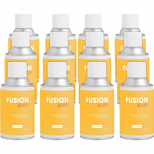 Fresh Products Fusion 3000 Metered Aerosols 6000 ft³ - Citrus Sorbet - 30 Day - Odor Neutralizer, VOC Compliant - 12 / Carton (MAIRCT)