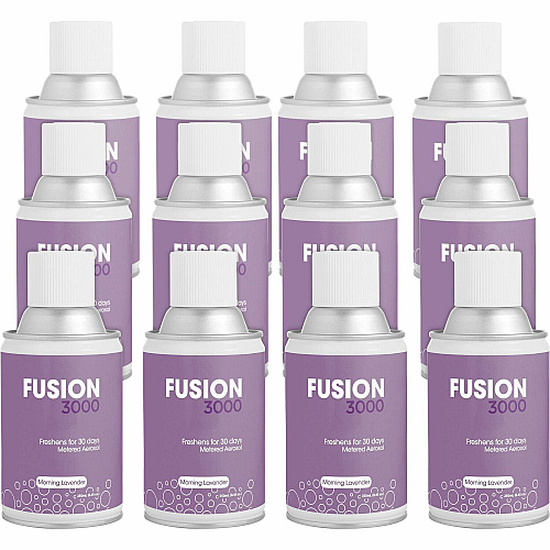 Fresh Products Fusion 3000 Metered Aerosols 6000 ft³ - Morning Lavender - 30 Day - Odor Neutralizer, VOC Compliant - 12 / Carton (MAIRLV)