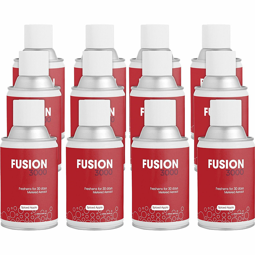 Fresh Products Fusion 3000 Metered Aerosols 6000 ft³ - Spiced Apple - 30 Day - Odor Neutralizer, VOC Compliant - 12 / Carton (MAIRSA)