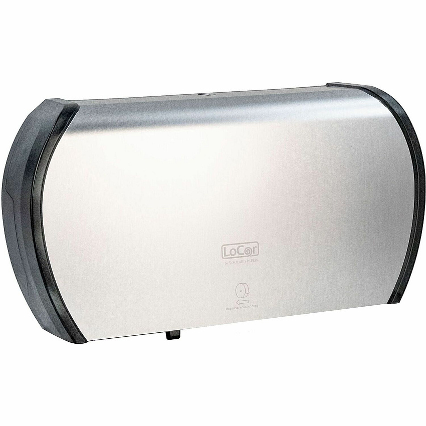 LoCor Jumbo Twin Bath Tissue Dispenser Roll Dispenser - 2 - 5.8" Height x 20.9" Width x 12.4" Depth - Stainless - Sliding Door - 1 Each (D67041N)