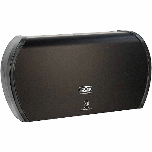 LoCor Jumbo Twin Bath Tissue Dispenser Roll Dispenser - 2 - 5.8" Height x 20.9" Width x 12.4" Depth - Matte Black - Sliding Door - 1 Each (D67043N)
