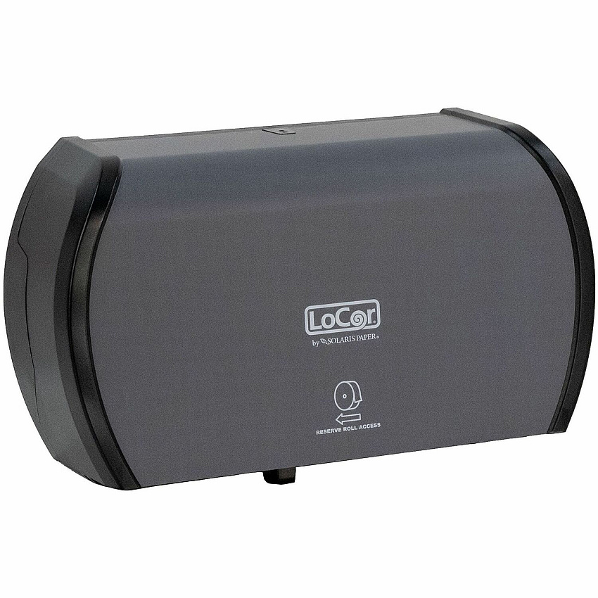 LoCor Side-By-Side Bath Tissue Dispenser Roll Dispenser - 3000 x Sheet - 5.2" Height x 15" Width x 8.9" Depth - Matte Gray - Sliding Door, Lockable - 1 Each (D67022N)