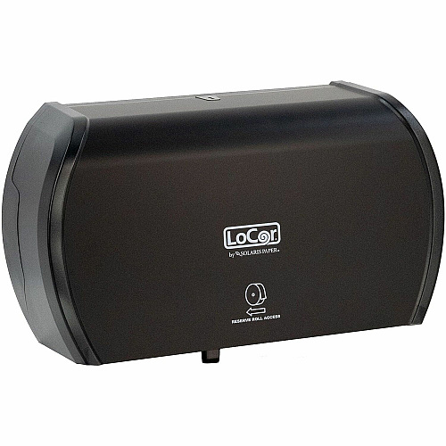 LoCor Side-By-Side Bath Tissue Dispenser Roll Dispenser - 3000 x Sheet - 5.2" Height x 15" Width x 8.9" Depth - Matte Black - Sliding Door, Lockable - 1 Each (D67023N)