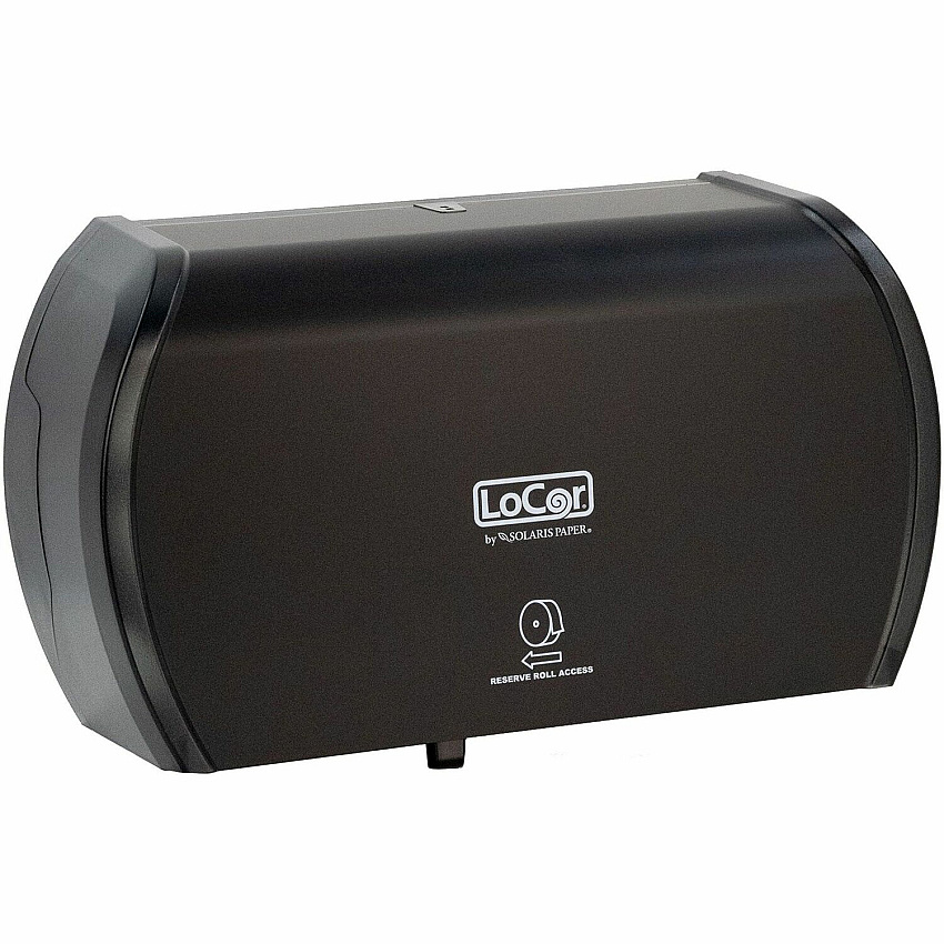 LoCor Side-By-Side Bath Tissue Dispenser Roll Dispenser - 3000 x Sheet - 5.2" Height x 15" Width x 8.9" Depth - Matte Black - Sliding Door, Lockable - 1 Each (D67023N)