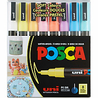 uni-ball uniball&trade; POSCA Paint Marker 0.9 mm Fine Bullet, 1.3 mm Marker Point - Erasable - Washable - White, Yellow, Apricot, Pink, Lavender, Blue, Green Ink - Water Based - 8 / Pack (PC3M8CSOFT)