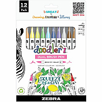 Zebra Pen Doodler'z Dual Brush Pen Bullet, Brush Pen Point - Assorted Ink - Water Based - 12 / Pack (61002)