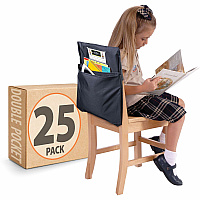Seat Sack 25-Count 2-Pocket Classroom Pack 2 Pocket(s) - 2 Compartment(s) - 15" Width x 2" Depth - Chair - Washable, Durable, Laminated - Black - Poly Cotton - 25/Pack - 1 Carton (25193)