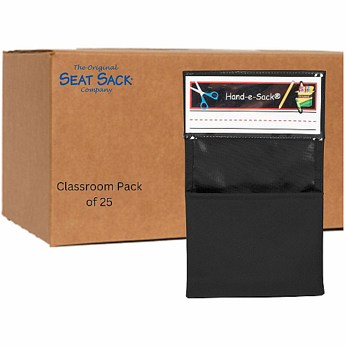 Seat Sack Hand-e-Sack Storage Pouches Desk - Interlockable, Tear Resistant, Adhesive, Storage Space - Black - 1 Carton (50193)