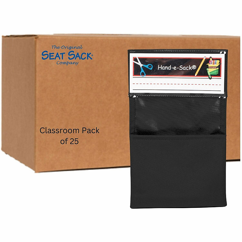 Seat Sack Hand-e-Sack Storage Pouches Desk - Interlockable, Tear Resistant, Adhesive, Storage Space - Black - 1 Carton (50193)