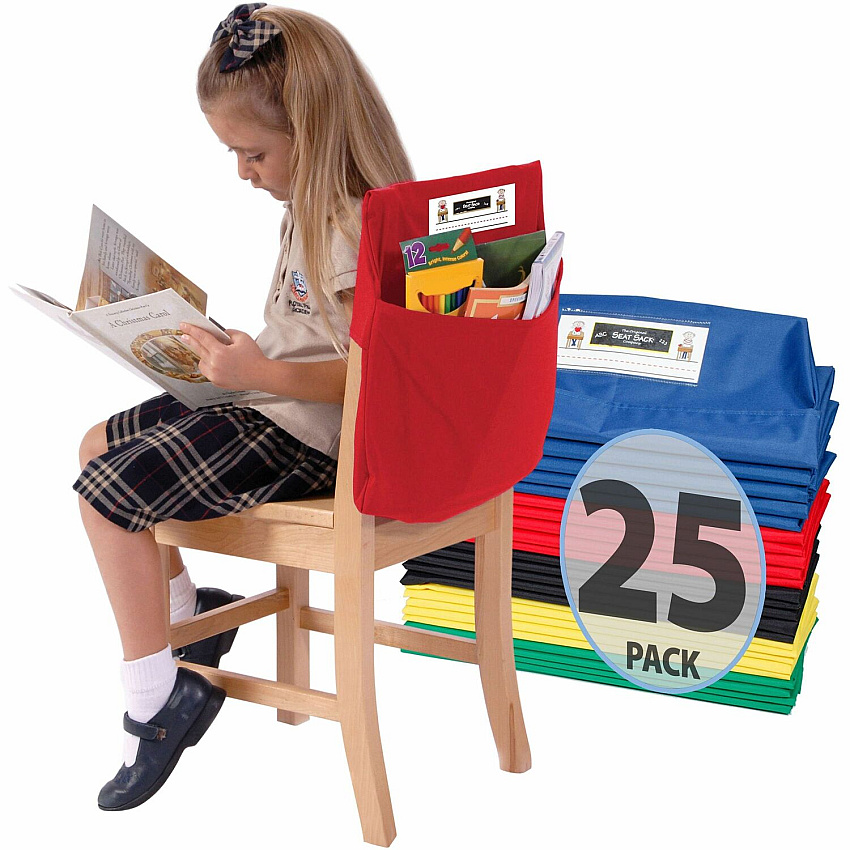 Seat Sack 25-Count 1-Pocket Classroom Pack 1 Pocket(s) - 12" Width x 2" Depth - Chair - Expandable, Washable, Easy to Clean, Laminated - Multi - Poly, Cotton, Laminate - 25/Pack - 1 Carton (12199)