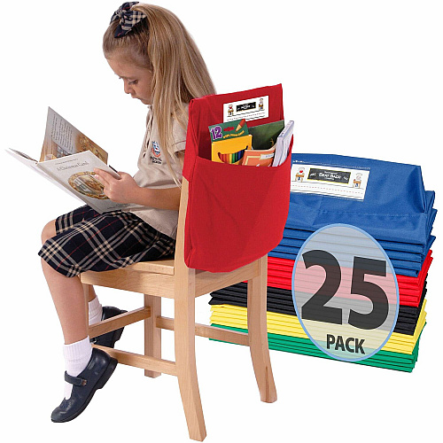 Seat Sack 25-Count 1-Pocket Classroom Pack 1 Pocket(s) - 15" Width x 2" Depth - Chair - Laminated, Washable, Expandable, Easy to Clean - Multi - Poly Cotton - 25/Pack - 1 Carton (15199)