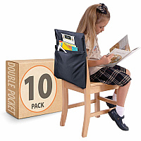 Seat Sack 10-Count 2-Pocket Classroom Pack 2 Pocket(s) - 2 Compartment(s) - 17" Width x 2" Depth - Chair - Desk Space, Durable, Laminated, Expandable, Washable - Black - Poly Cotton - 10/Pack - 1 Carton (30227SEBUND)