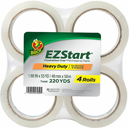 Duck Brand EZ Start Packaging Tape 55 yd Length - Clear - For Shipping, Moving, Storing, Office, Home - 4 / Pack (285712)