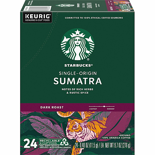 Starbucks&reg; K-Cup Sumatra Coffee Compatible with Keurig Brewer - Dark - K-Cup - Sumatra - 24 / Box (91281)