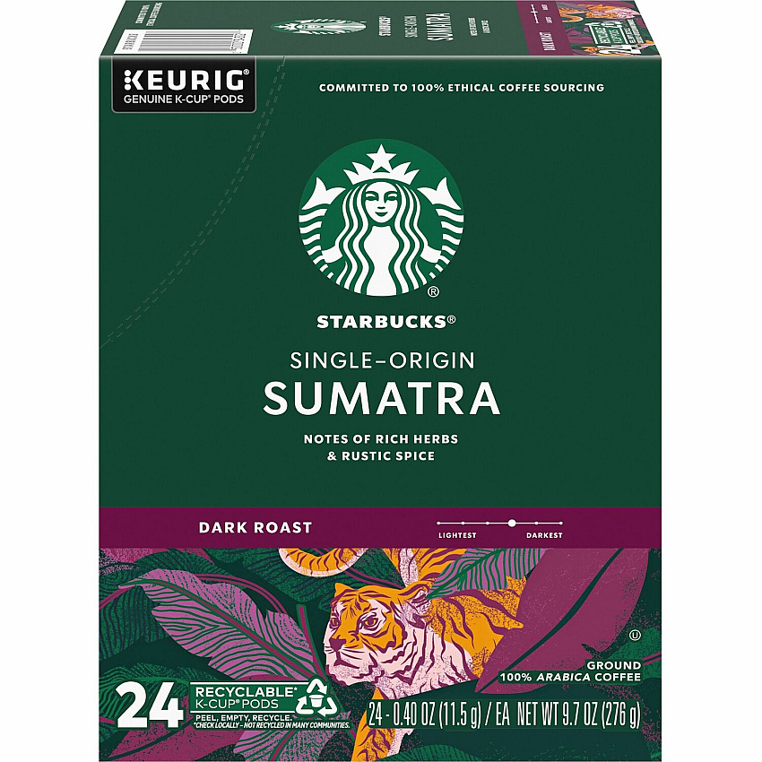 Starbucks&reg; K-Cup Sumatra Coffee Compatible with Keurig Brewer - Dark - K-Cup - Sumatra - 24 / Box (91281)
