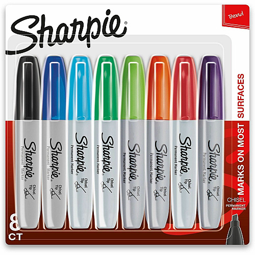 Sharpie Chisel Tip Permanent Markers Thin Chisel, Thick Marker Point - Assorted Ink - Alcohol Based - 8 / Pack (38250PPA)