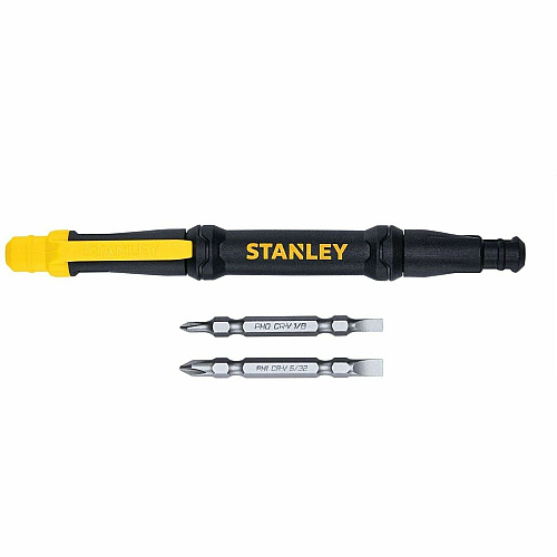 Stanley Tools 4-Way Pen Screwdriver 5.4" Length - Black, Yellow - Magnetic, Magnetic Tip, Pocket Clip - 1 Each (STHT60082)