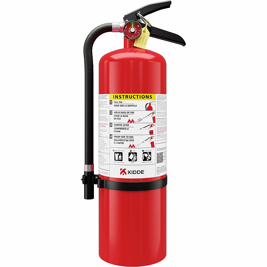 Kidde Pro 10 MP-1 Fire Extinguisher 10 lb Capacity - A: Common Combustibles, B: Flammable Liquids, C: Live Electrical Equipment - Rechargeable, Safety Pin - Red (21032149)