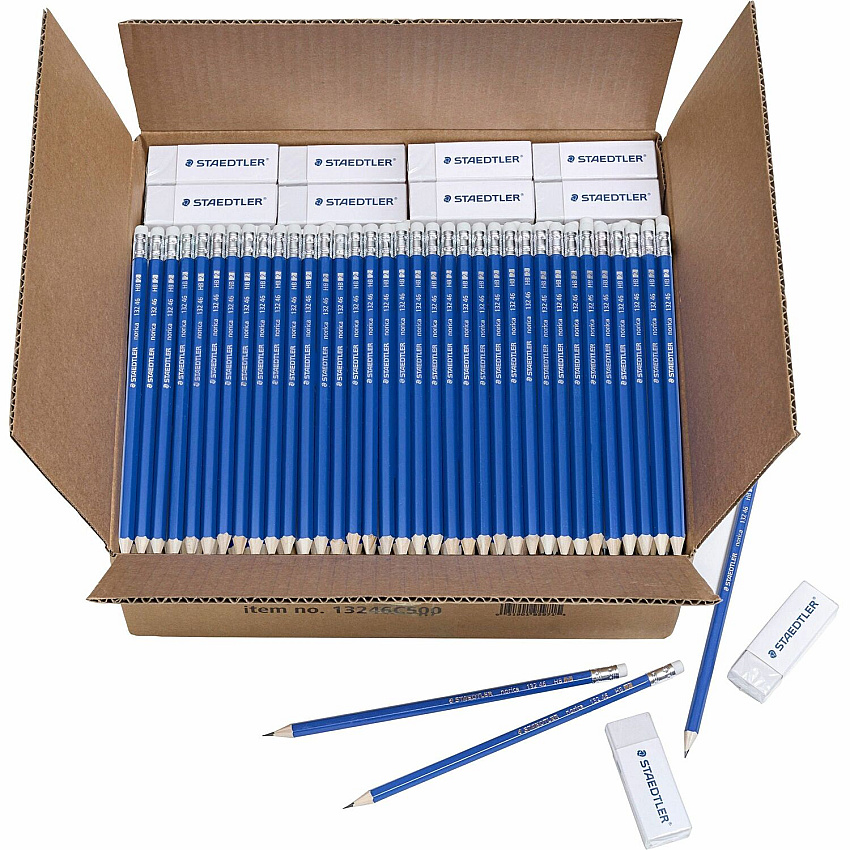 Staedtler Norica Pencils & Eraser Class Pack Black Lead - HB/#2 - Yellow Wood Barrel - 500 / Box (13246C500)