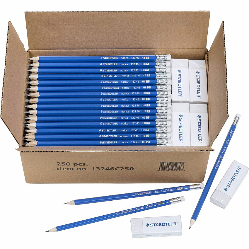Staedtler Norica Pencils & Eraser Class Pack Black Lead - HB/#2 - Yellow Wood Barrel - 250 / Box (13246C250)