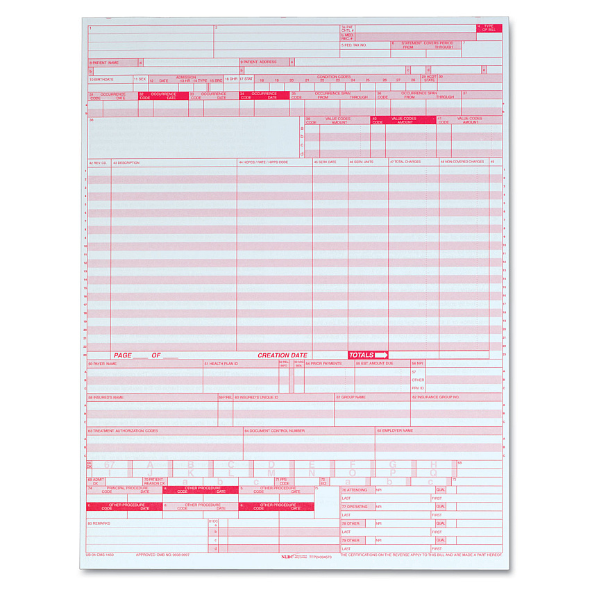 TOPS UB04 Hospital Insurance Claim Form for Laser Printers, One-Part (No Copies), 8.5 x 11, 2,500 Forms Total (59870R)