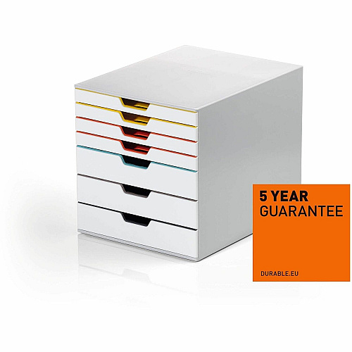 DURABLE Varicolor 7 Mix, Gray/Multicolor 7 Drawer(s) - 11" Height x 11.50" Width x 14" Depth - Stackable - Removable Drawer, Stackable, Recessed Handle, Non-slip, Pull-out Drawer, Anti-slip, Plastic Feet - Multicolor, Gray - Plastic - 1 Each (762727)
