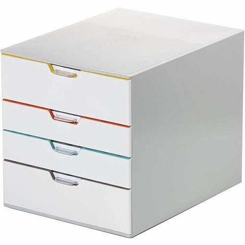 DURABLE Varicolor 4-Drawer Desktop Storage Box 4 Drawer(s) - 11.50" Height x 11.02" Width x 14.02" Depth - Desktop - Stackable - Labeling Area, Non-slip Feet, Removable Drawer, Recessed Handle - Gray - Plastic - 1 Each (762427)