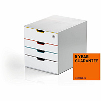 DURABLE Varicolor Safe Mix 4, White/Multicolor 4 Drawer(s) - 11" Height x 11.50" Width x 14" Depth - Stackable - Lockable, Stackable, Recessed Handle, Non-slip, Locking Drawer, Storage Drawer, Pull-out Drawer, Anti-slip, Plastic Feet, Removable D (762627)