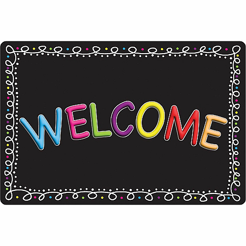 Ashley Smart Poly Original Fun Welcome Mat Classroom, Student, Floor - 15.50" Length x 23.50" Width - Welcome, Chalk Loop - Multicolor - 1 Each (91513)