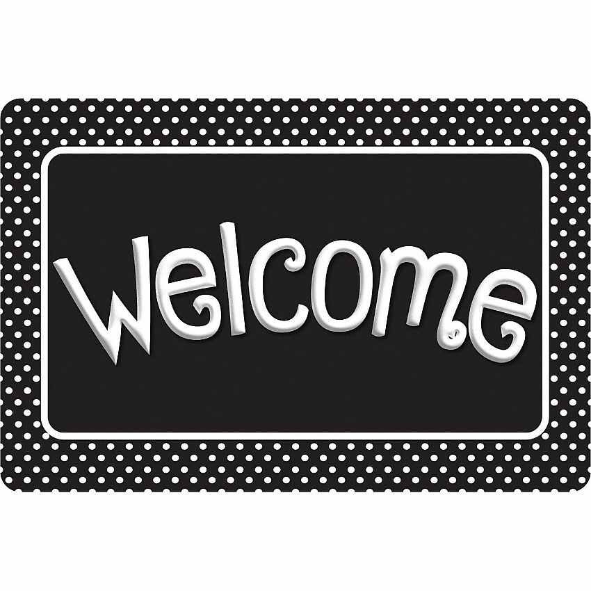 Ashley Smart Poly Original Fun Welcome Mat Classroom, Student, Floor - 15.50" Length x 23.50" Width - Welcome, BK/WE Polka Dots - Multicolor - 1 Each (91517)