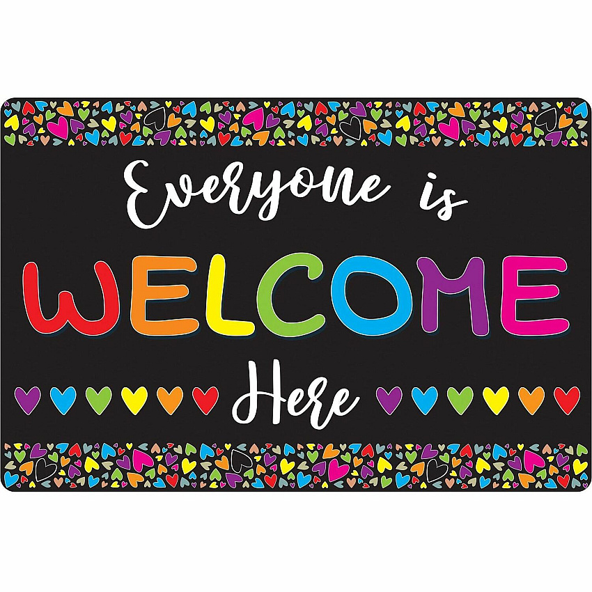 Ashley Smart Poly Original Fun Welcome Mat Classroom, Floor, Student - 15.50" Length x 23.50" Width - Everyone is Welcome Here, Hearts - Multicolor - 1 Each (91501)