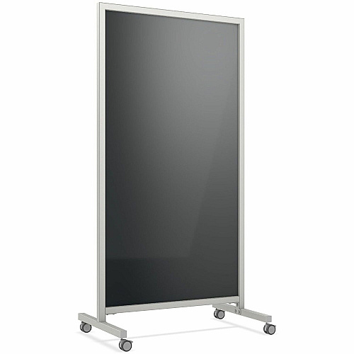 Ghent EZ Mobile Glassboard 36" (3 ft) Width x 72" (6 ft) Height - Black Glass Surface - Gray Aluminum, Silver Frame - Double-sided, Durable, Casters, Ghost Resistant, Stain Resistant, Heavy Duty, Locking Casters - Assembly Required - 1 Each (EZ1NA7538BK)