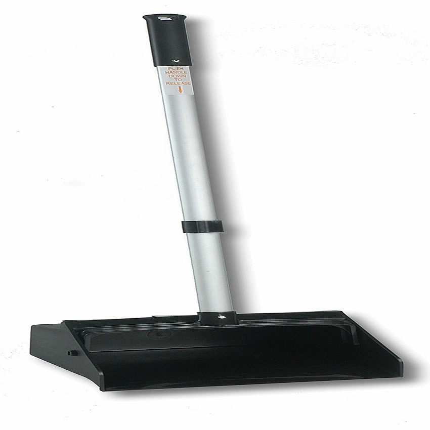 Genuine Joe Lobby Dust Pan 11.50" Wide - 30" Aluminum Handle - Black, Silver - 6 / Carton (85237CT)