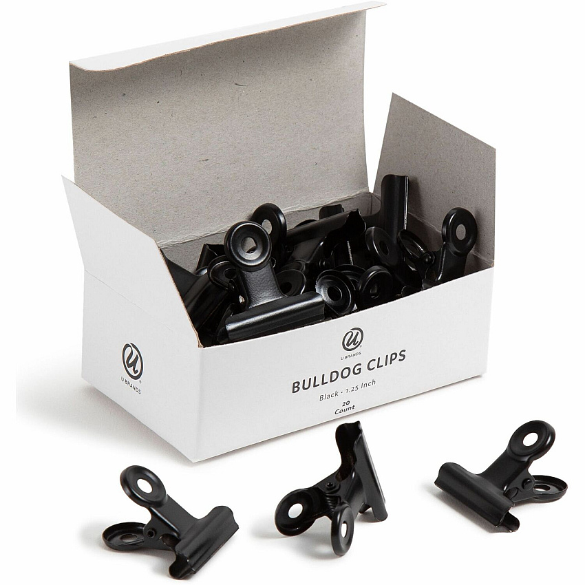 U Brands Bulldog Clip 1.3" Width - 100 Sheet Capacity - for Office, Paper, Home, School, Photo, Project, Classroom, Document, Notes, Assignment - Acid-free, Durable, Reusable, Non-slip Grip, Non-magnetic, Non-toxic - Black - Metal, Steel - 20  (3610U0624)