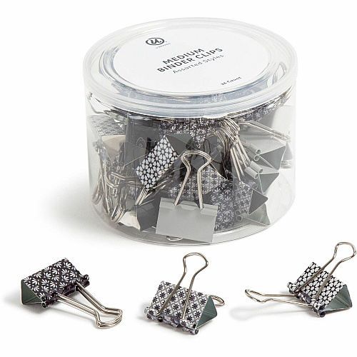 U Brands Binder Clip Medium - 1" Width - 145 Sheet Capacity - for Paperwork, Paper, Office, Home, School, Document, Notes, File, Assignment - Acid-free, Non-magnetic, Durable, Non-slip Grip - Assorted, Silver, White, Black - Steel, Metal - 36  (3607U0624)