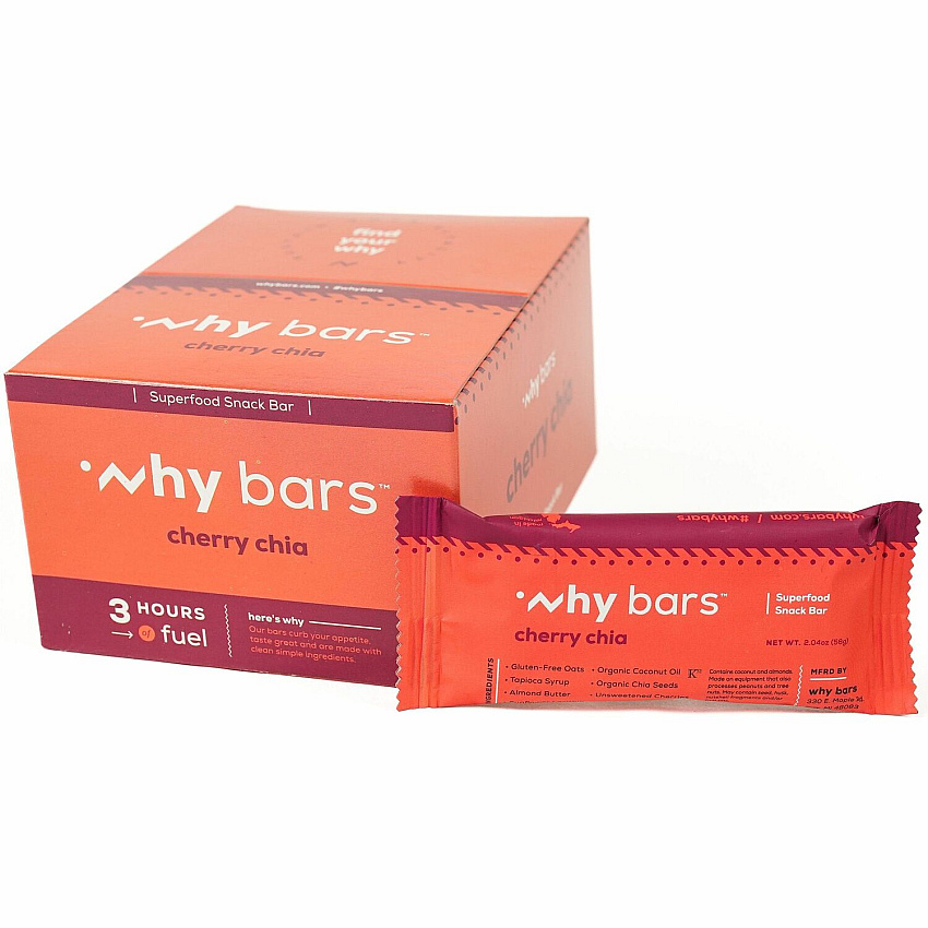 Why Bars Superfood Protein Snack Bars Gluten-free, Dairy-free, Soy-free, Non-GMO, Individually Wrapped - Cherry Chia - 2.04 oz - 12 / Pack (WB4)