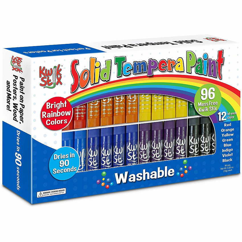 Kwik Stix Kwik Stix Tempera Paint/Paper Set Stick - Red, Orange, Yellow, Green, Light Blue, Dark Blue, Purple, Black - Washable - 96/Set - 1 Each (698)