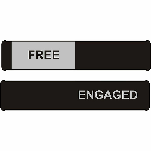 Stewart Superior Sliding Information Sign Print/Message "Free/Engaged" - 8.9" Width x 2" Height - Rectangular Shape - Door - Self-adhesive - Office - Aluminum, Polyvinyl Chloride (PVC) - Black, Silver - 1 Each (OF135)
