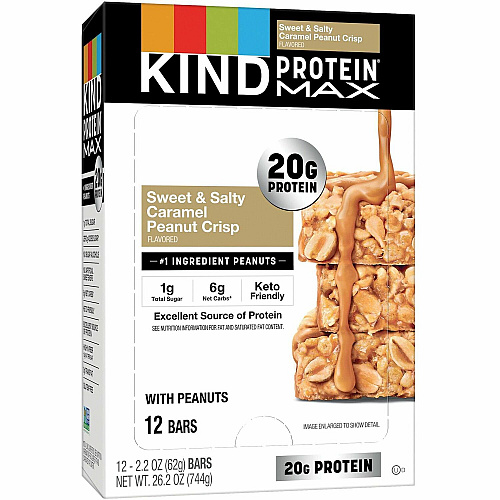 KIND Protein MAX Snack Bars High-fiber, Gluten-free, Individually Wrapped - Sweet & Salty, Caramel, Peanut - 1 - 12 / Box (43475)