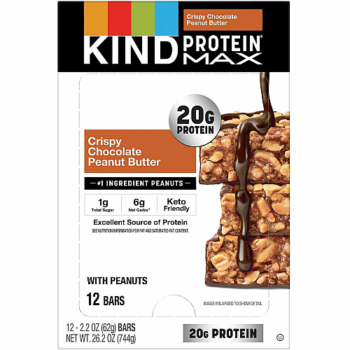 KIND Protein MAX Snack Bars High-fiber, Gluten-free, Individually Wrapped - Chocolate, Peanut Butter - 1 - 12 / Box (43470)