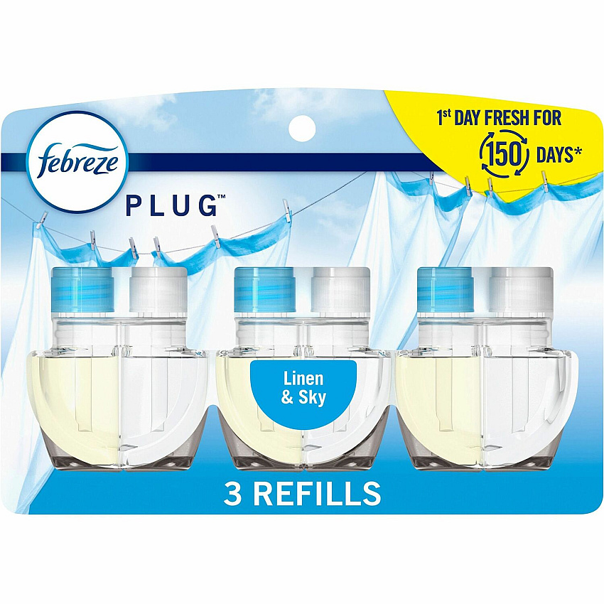 Febreze Plug Linen/Sky Oil Refill Oil - 0.8 fl oz (0 quart) - Linen & Sky - 50 Day - 3 / Pack (13846)