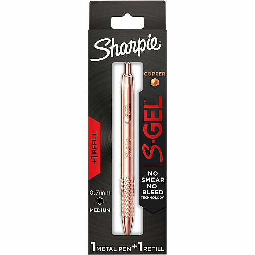 Sharpie S-Gel Pens 0.7 mm Medium Pen Point - Refillable - Black Ink - Copper Plated Brass Metal Alloy Barrel - 1 / Pack (2214552)